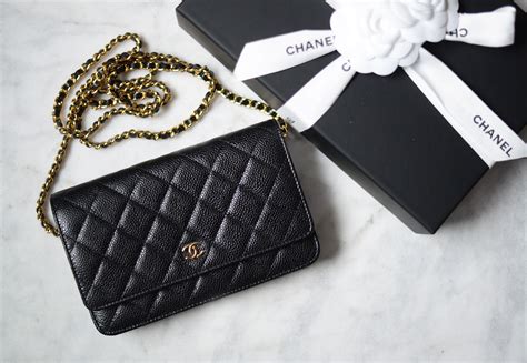 Chanel Black Quilted Caviar Classic Wallet On Chain Gold Hardw